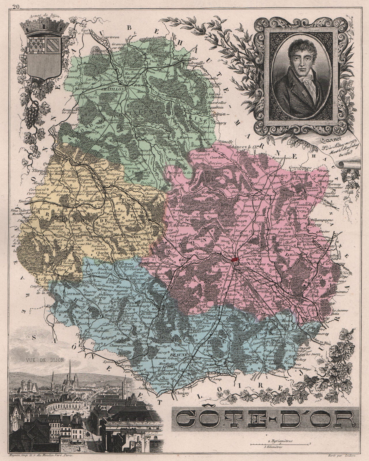 CÔTE-D'OR. Département. Dijon. Carnot. VUILLEMIN 1879 old antique map chart
